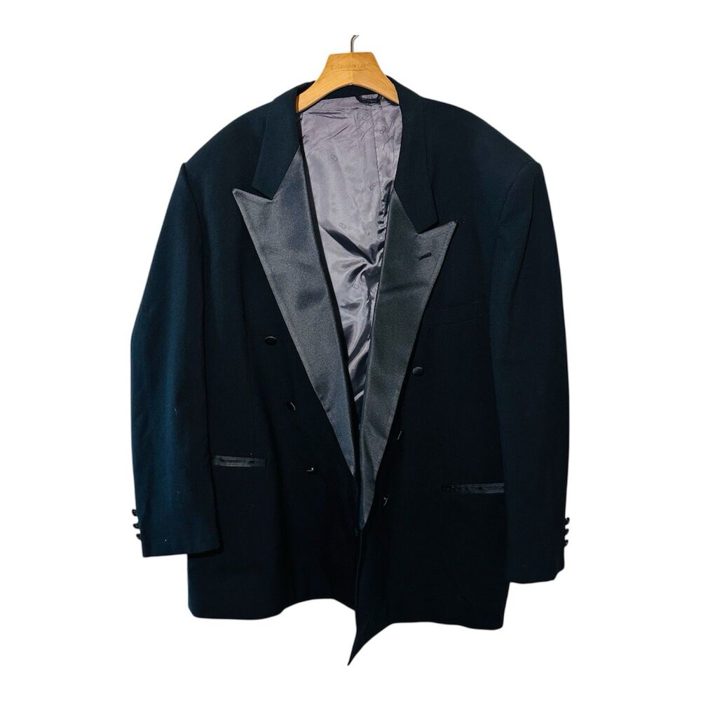 Vintage Christian Dior Tuxedo Jacket Mens 50 L Black Shawl Lapel Blazer Formal